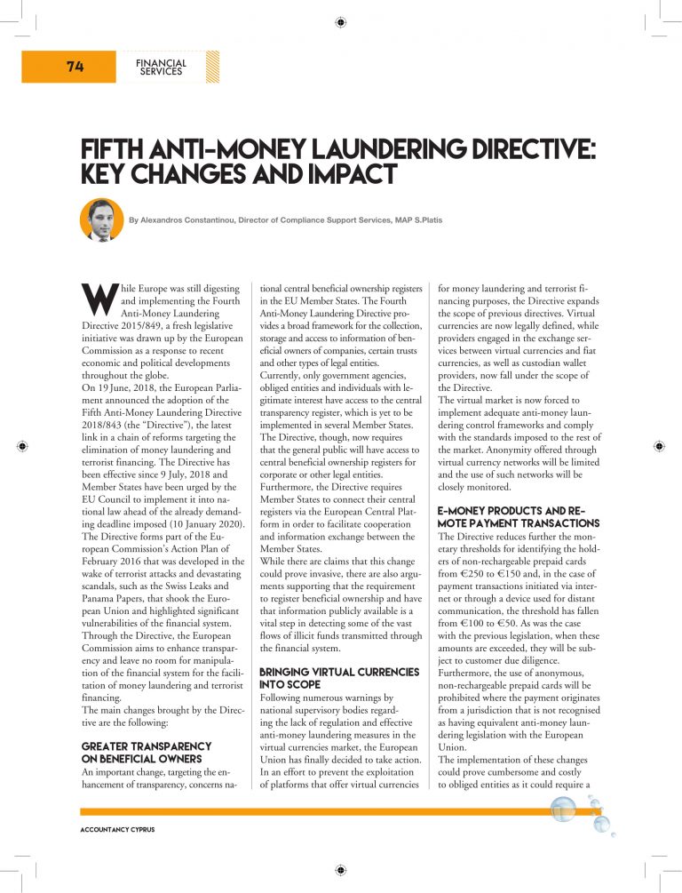 Fifth AntiMoney Laundering Directive key changes and impact
